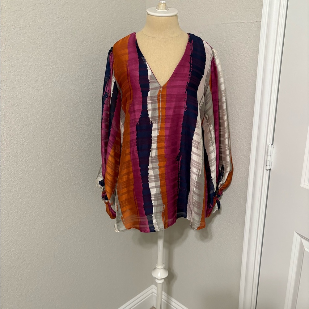 Adrienne Vibrant Striped V-Neck Blouse